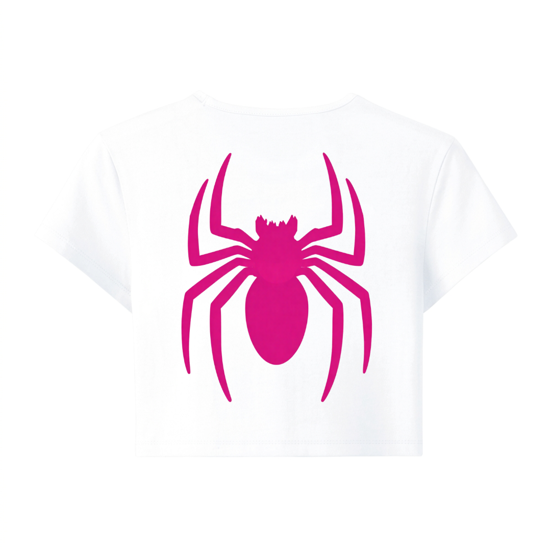 Pink Spider Girl Crop Baby Tee