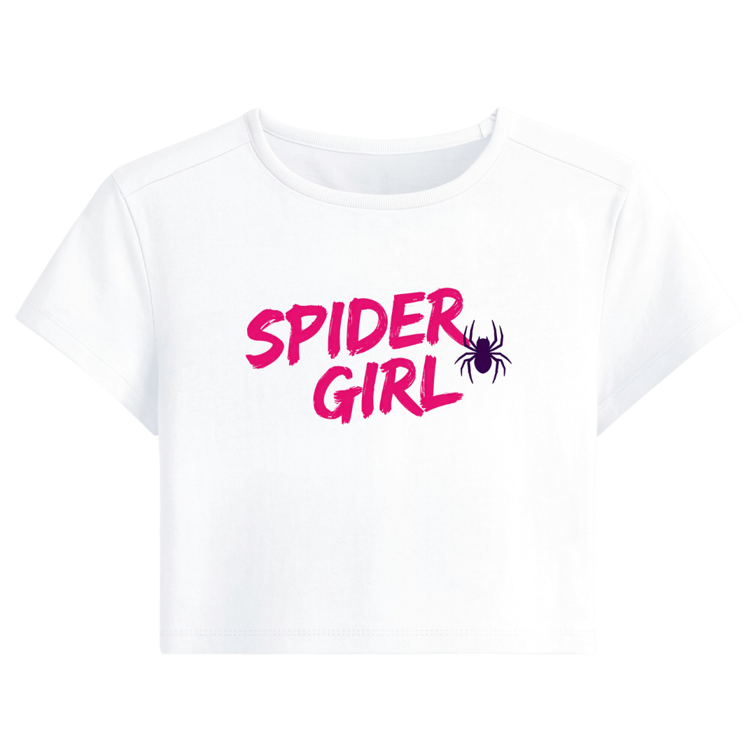 Pink Spider Girl Crop Baby Tee